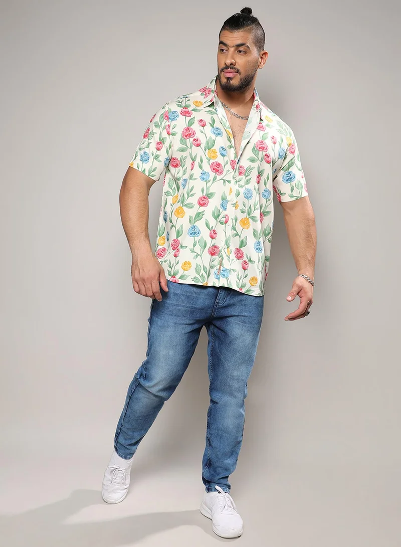 Instafab Plus Instafab Plus Men's Multicolour Rose Garden Print Shirt For Casual Wear | Spread Collar | Short Sleeve | Button Closure | Heavy Rayon Shirt Crafted With Comfort Fit For Everyday Wear