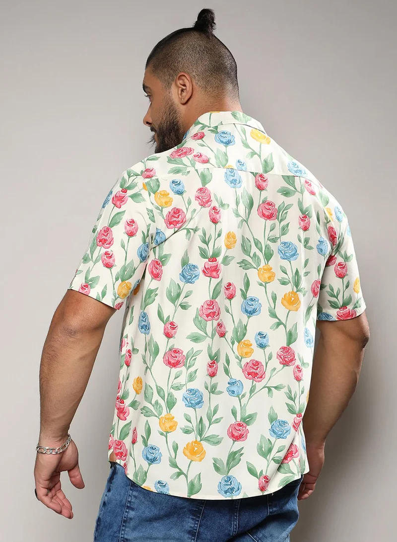 Instafab Plus Instafab Plus Men's Multicolour Rose Garden Print Shirt For Casual Wear | Spread Collar | Short Sleeve | Button Closure | Heavy Rayon Shirt Crafted With Comfort Fit For Everyday Wear