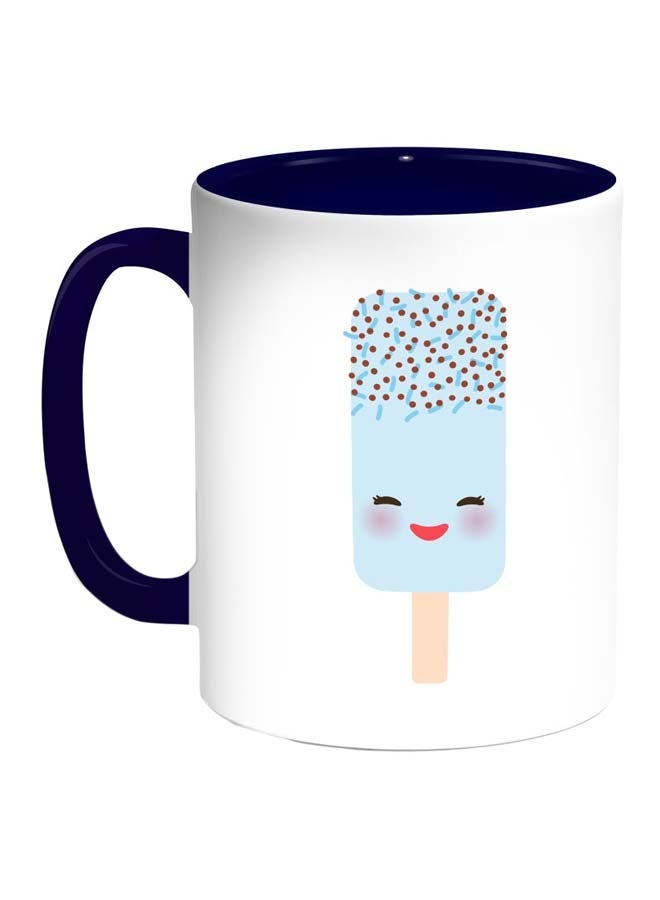 RYN Cartoon Ice Cream Printed Coffee Mug Blue/White/Red 11ounce