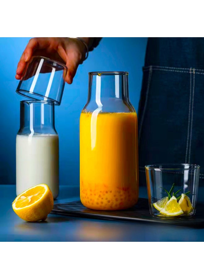 Simple One Pot One Cup Set Household Fruit Juice Beverage Cup Office High Borosilicate Cool Water Kettle One-person Drinking Glass Cup-Capacity:Small Size About 380ml