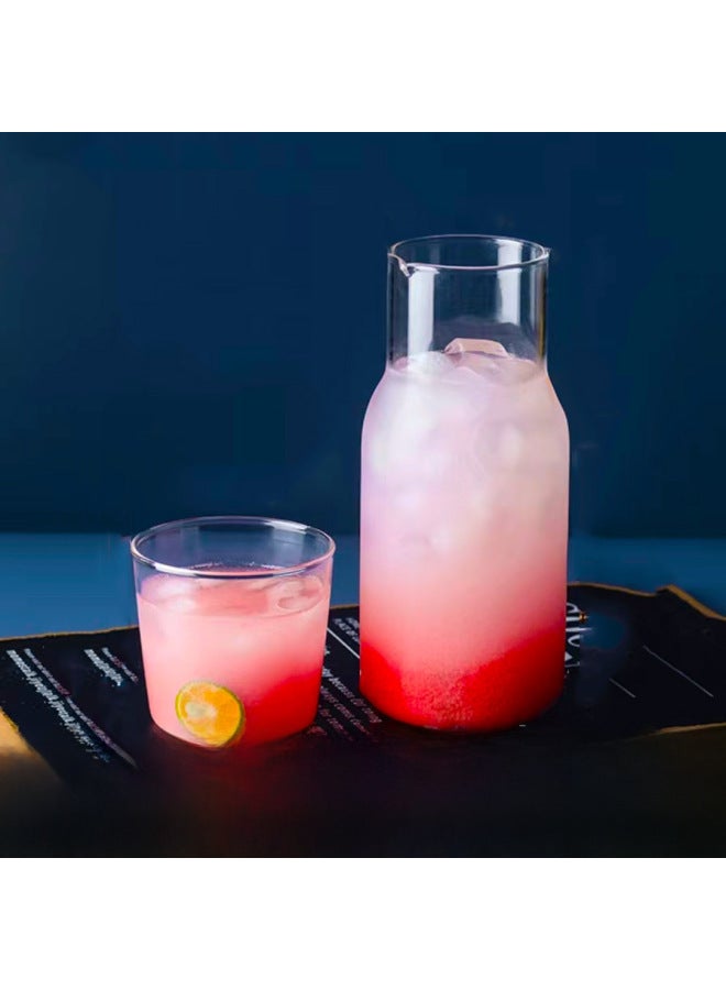 Simple One Pot One Cup Set Household Fruit Juice Beverage Cup Office High Borosilicate Cool Water Kettle One-person Drinking Glass Cup-Capacity:Small Size About 380ml