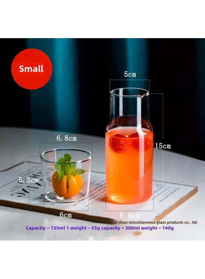 Simple One Pot One Cup Set Household Fruit Juice Beverage Cup Office High Borosilicate Cool Water Kettle One-person Drinking Glass Cup-Capacity:Small Size About 380ml
