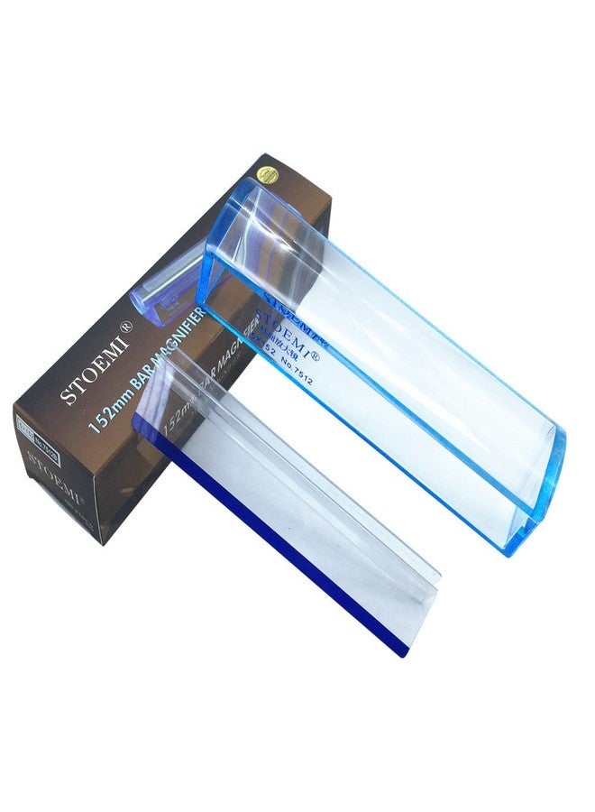 VISIONU 6 inch 5X Blue Raised Domed Bar Magnifier with Reading Tracking Line Optical Tool Bar Magnifying Glass - Image 1