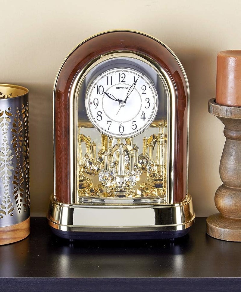 Rhythm Clocks Rhythm Clocks Crystal Dulcet II Musical Motion Mantel Clock Woodgrain  - Image 3