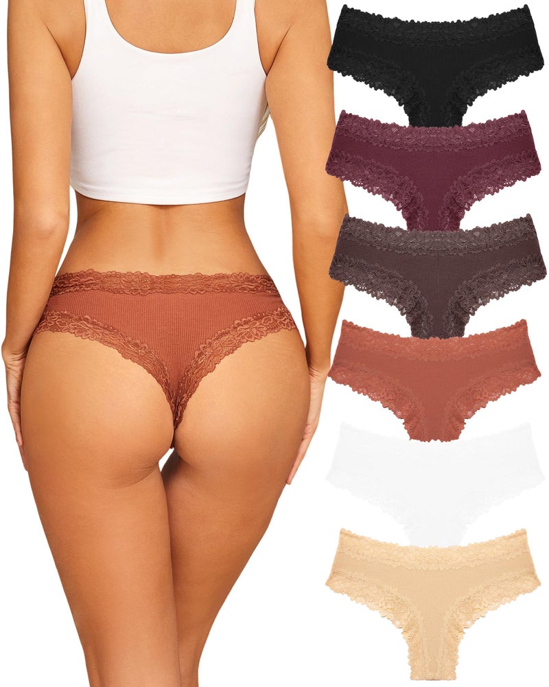 Sth Big Womens Cotton Underwear Sexy Lace Brazilian Panties Soft Breathable Cotton Cheeky Underwear for Ladies 6 Pack (6A, Medium) - Image 1