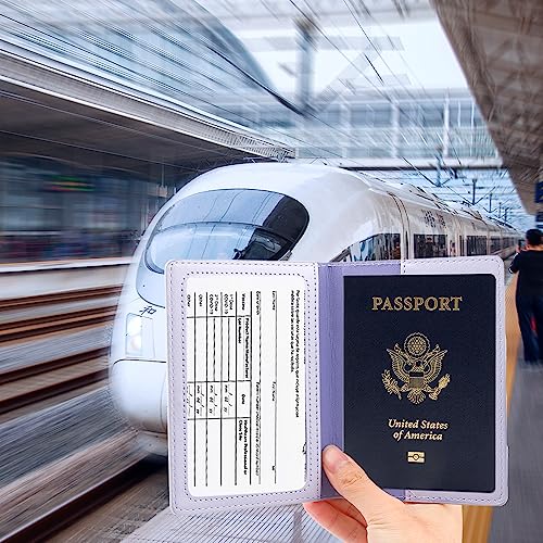 QEYMN Passport Holder, Passport Holder Women, Passport Covers Travel Must Haves, Travel Passport Wallet for Men, 1 Pack Passport Case Passport Protector for Travel Airport Essentials, Light Purple - Image 3