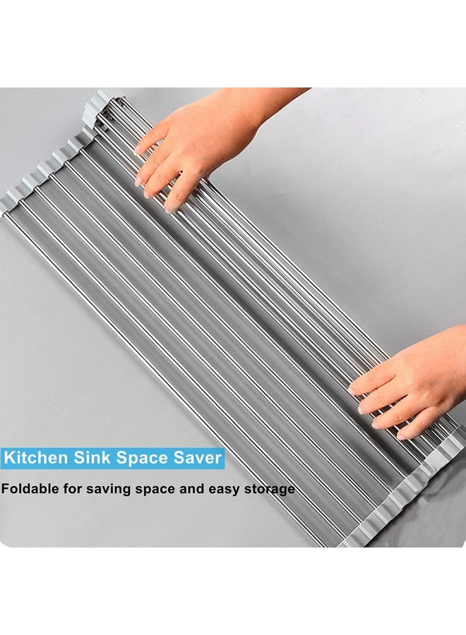 Seropy Roll Up Dish Drying Rack Over The Sink for RV Sink 17.5x15.7 in Kitchen Drying Rack Folding Dish Drainer Mat Rolling Dish Rack Foldable Rack Stainless Steel Wide Kitchen Dry Rack - Image 2
