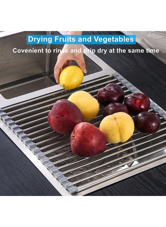 Seropy Roll Up Dish Drying Rack Over The Sink for RV Sink 17.5x15.7 in Kitchen Drying Rack Folding Dish Drainer Mat Rolling Dish Rack Foldable Rack Stainless Steel Wide Kitchen Dry Rack - Image 4