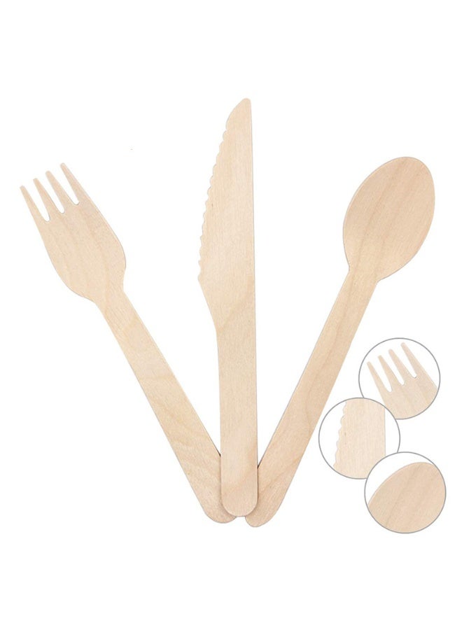 أدوات مائدة خشبية يمكن التخلص منها مغلفة بشوكة وملعقة وسكين ومنديل للحفلات وحفلات الزفاف والنزهات، كيس واحد يحتوي على 20 مجموعة من ورق التغليف الكرافت - Image 4