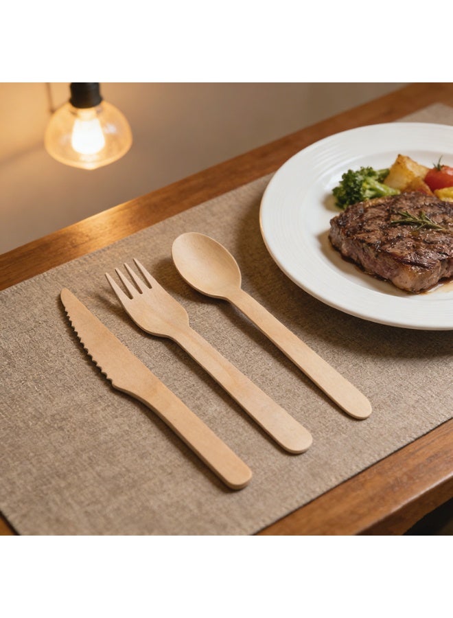 أدوات مائدة خشبية يمكن التخلص منها مغلفة بشوكة وملعقة وسكين ومنديل للحفلات وحفلات الزفاف والنزهات، كيس واحد يحتوي على 20 مجموعة من ورق التغليف الكرافت - Image 5