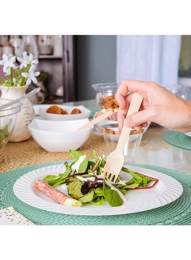 أدوات مائدة خشبية يمكن التخلص منها مغلفة بشوكة وملعقة وسكين ومنديل للحفلات وحفلات الزفاف والنزهات، كيس واحد يحتوي على 20 مجموعة من ورق التغليف الكرافت - Image 3