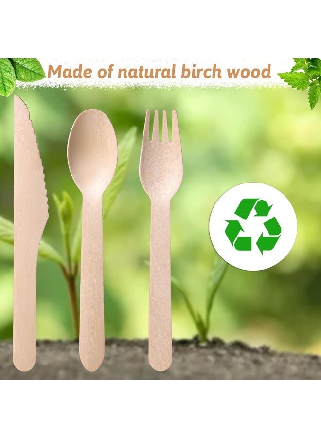 أدوات مائدة خشبية يمكن التخلص منها مغلفة بشوكة وملعقة وسكين ومنديل للحفلات وحفلات الزفاف والنزهات، كيس واحد يحتوي على 20 مجموعة من ورق التغليف الكرافت - Image 2