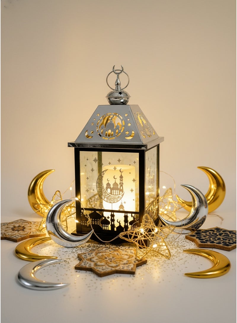 Living Black illuminated Ramadan lantern with elegant silver touch decorated - Image 1