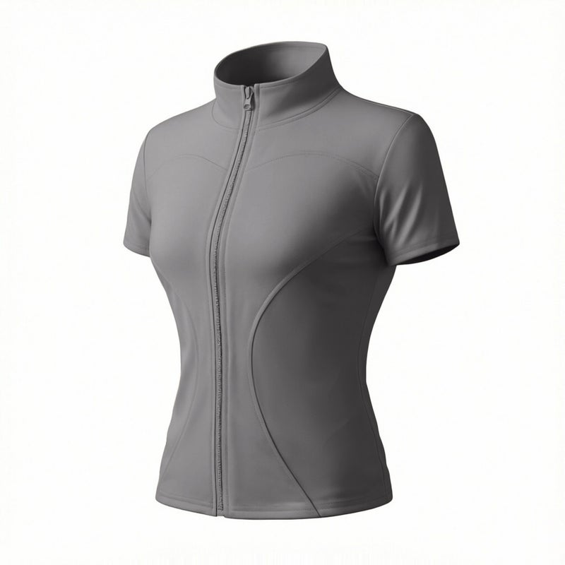 Women's Summer Quick-Dry Short Sleeve Zip-Up Fitness Top for Cycling, Yoga & Running