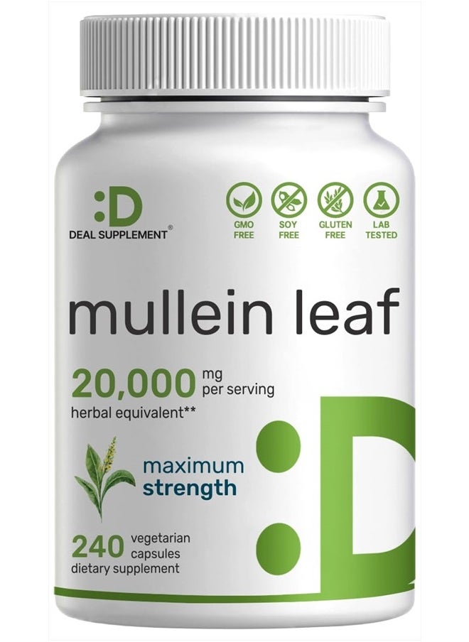 DEAL SUPPLEMENT Mullein Leaf Extract 20,000mg, 240 Veggie Capsules – 4 Month Supply – Natural Lung Detox Herbal Supplement – Supports Respiratory & Immune Health – Non-GMO, Vegan  - Image 1