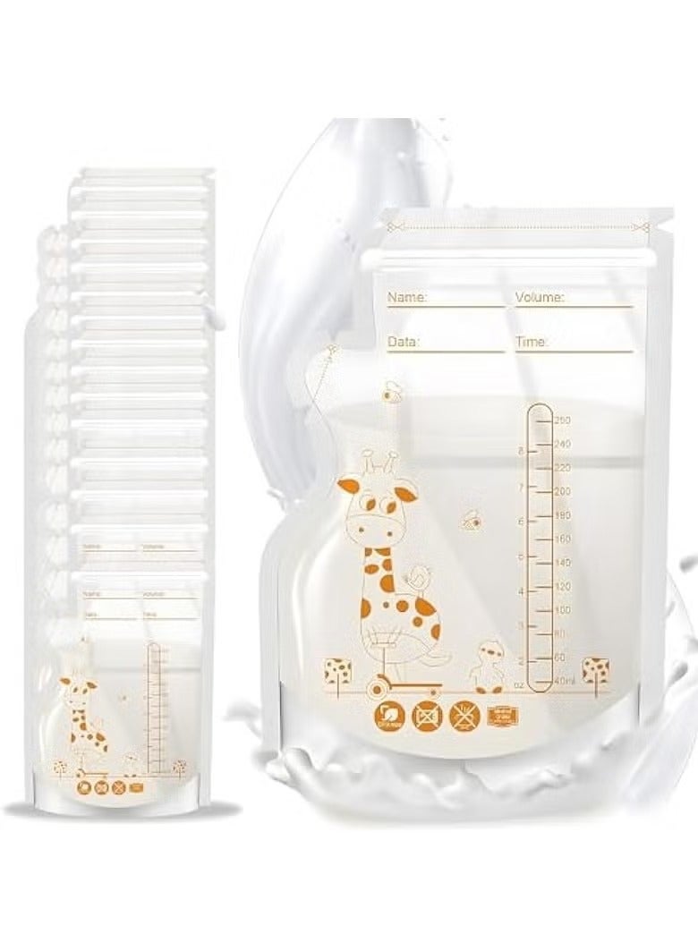 55Pcs Disposable Breastmilk Storage Bags - Dubble Zipper, 250ML Self Standing, Leak-Proof Freezer Pouches - Image 1