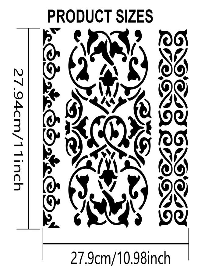 MAYJOYDIY Persian Border Flowers Stencil 11.8×11.8inch 3 Types Floral Border Stencils for Crafts with Paint Brush Reusable Floral Edge Templates for Wall Canvas Fabric Paper DIY Furniture - Image 3