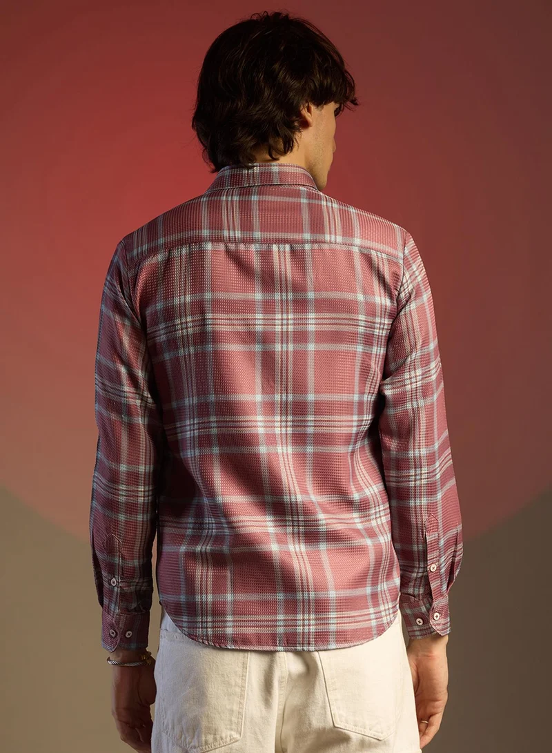 Campus Sutra Men's Brick Brown Tartan Plaid Shirt