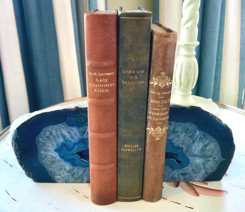 AMOYSTONE Blue Agate Stone Bookends, Decorative Book Holder for Office and Home Shelves, 3-4 LBS Stylish and Functional Bookends,with Rubber Bumpers - Image 3