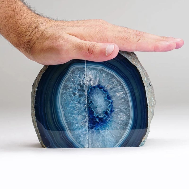 AMOYSTONE Blue Agate Stone Bookends, Decorative Book Holder for Office and Home Shelves, 3-4 LBS Stylish and Functional Bookends,with Rubber Bumpers - Image 5