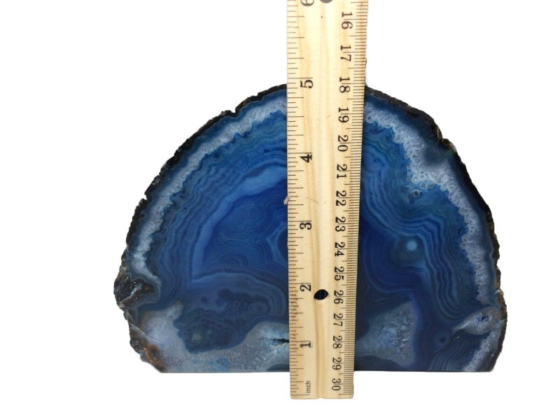 AMOYSTONE Blue Agate Stone Bookends, Decorative Book Holder for Office and Home Shelves, 3-4 LBS Stylish and Functional Bookends,with Rubber Bumpers - Image 2