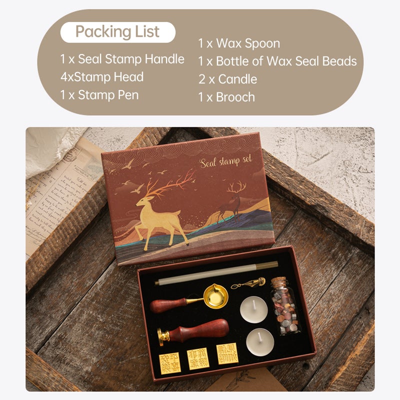 Wax Seal Stamp Kit with 6pcs Seal Stamp and Bottle of Wax Beads  Spoon/Candle/Wax Melt Warmer for Christmas Vintage Envelopes Letters Mailing Crafts Gift for Envelopes Letter Cards Wedding - Image 2