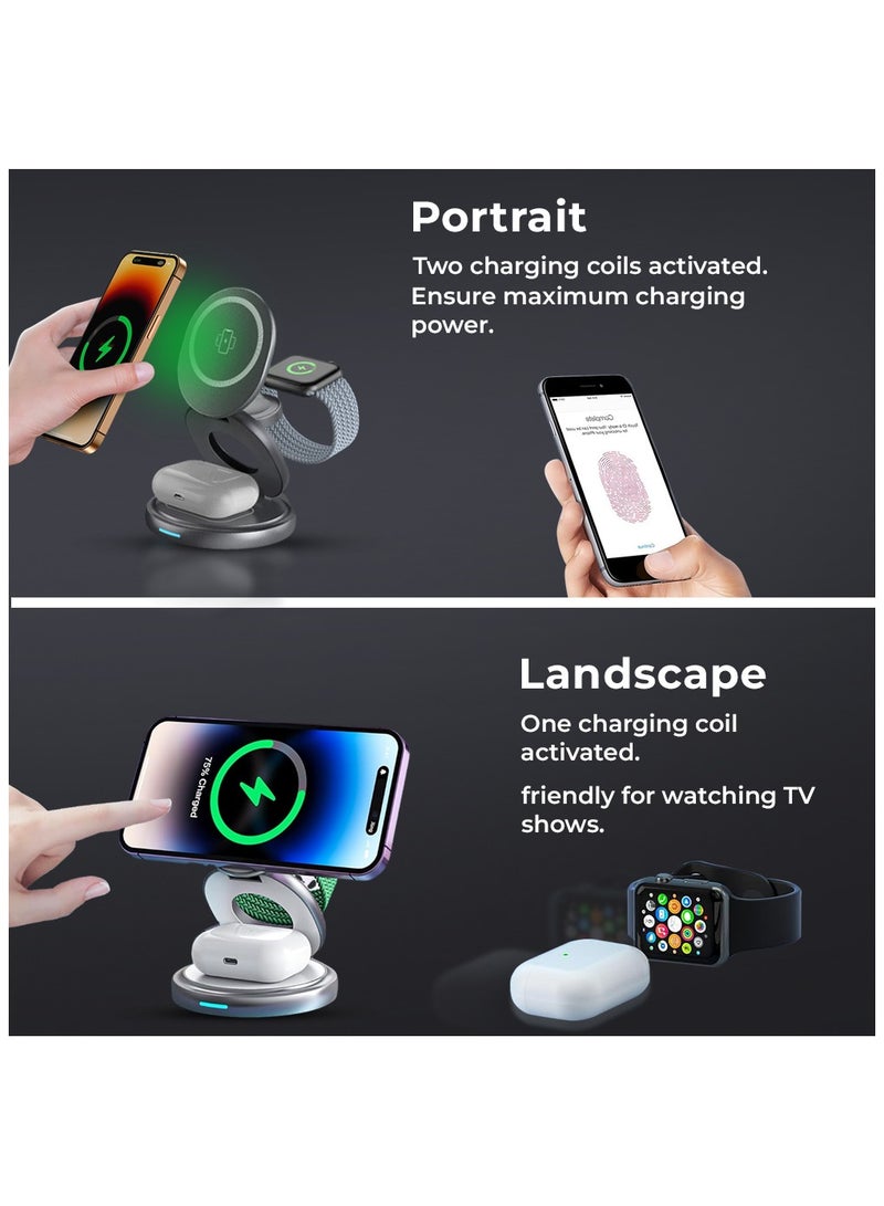 glassology 3 in 1 Wireless Charger Magnetic Fast Wireless Charging Pad Compatible with iPhone 15/14/13/12/SE/11 Apple Watch Earbuds White - Image 4