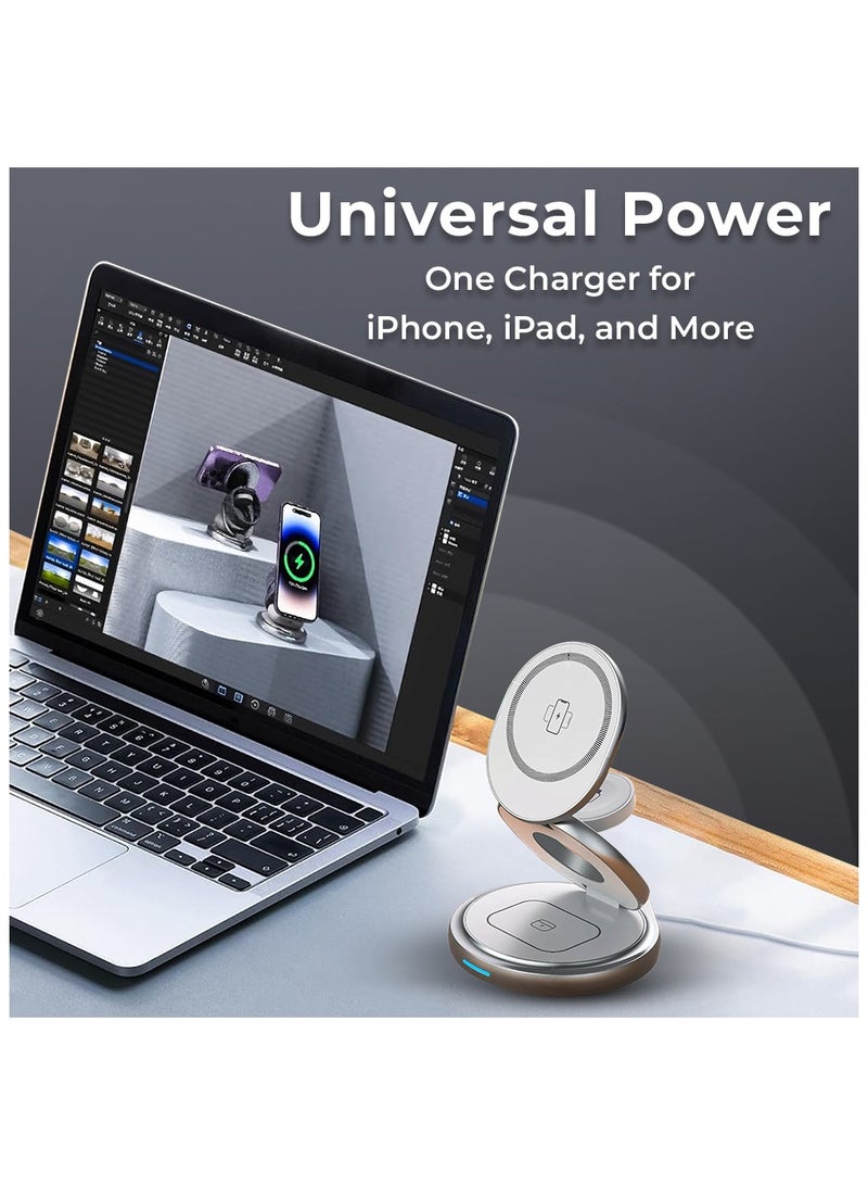 glassology 3 in 1 Wireless Charger Magnetic Fast Wireless Charging Pad Compatible with iPhone 15/14/13/12/SE/11 Apple Watch Earbuds White - Image 5