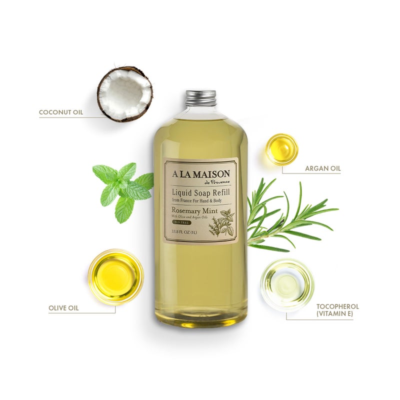 A LA MAISON Rosemary Mint Liquid Soap Bottles Moisturizing Natural Hand Wash Soap, Triple French Milled, Gentle To Hands, 33.8 Fl Oz - Image 2