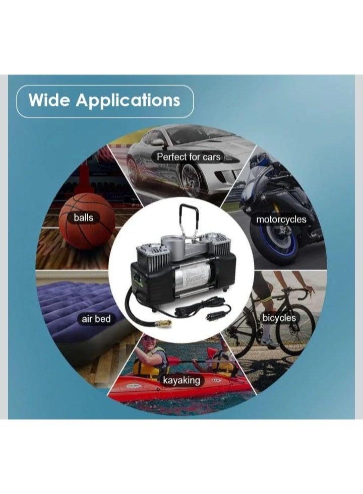 SMART ONE Heavy-Duty Dual Cylinder Tire Inflator with LED Light, 12V Metal Air Compressor, 100 PSI, Car Tire Repair Accessories with Hard Case, Suitable for Cars, SUVs, 4x4s, and Motorcycles - Image 2