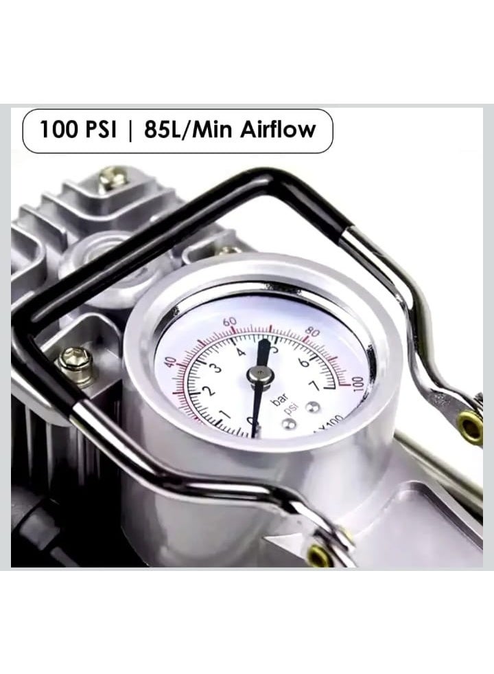 SMART ONE Heavy-Duty Dual Cylinder Tire Inflator with LED Light, 12V Metal Air Compressor, 100 PSI, Car Tire Repair Accessories with Hard Case, Suitable for Cars, SUVs, 4x4s, and Motorcycles - Image 1