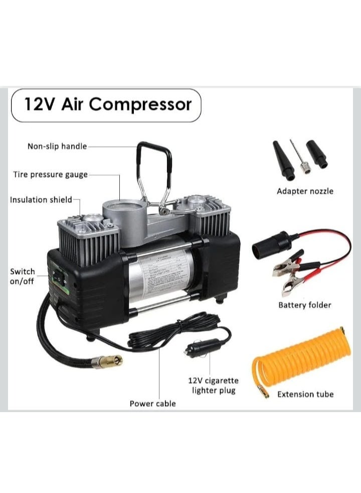 SMART ONE Heavy-Duty Dual Cylinder Tire Inflator with LED Light, 12V Metal Air Compressor, 100 PSI, Car Tire Repair Accessories with Hard Case, Suitable for Cars, SUVs, 4x4s, and Motorcycles - Image 3