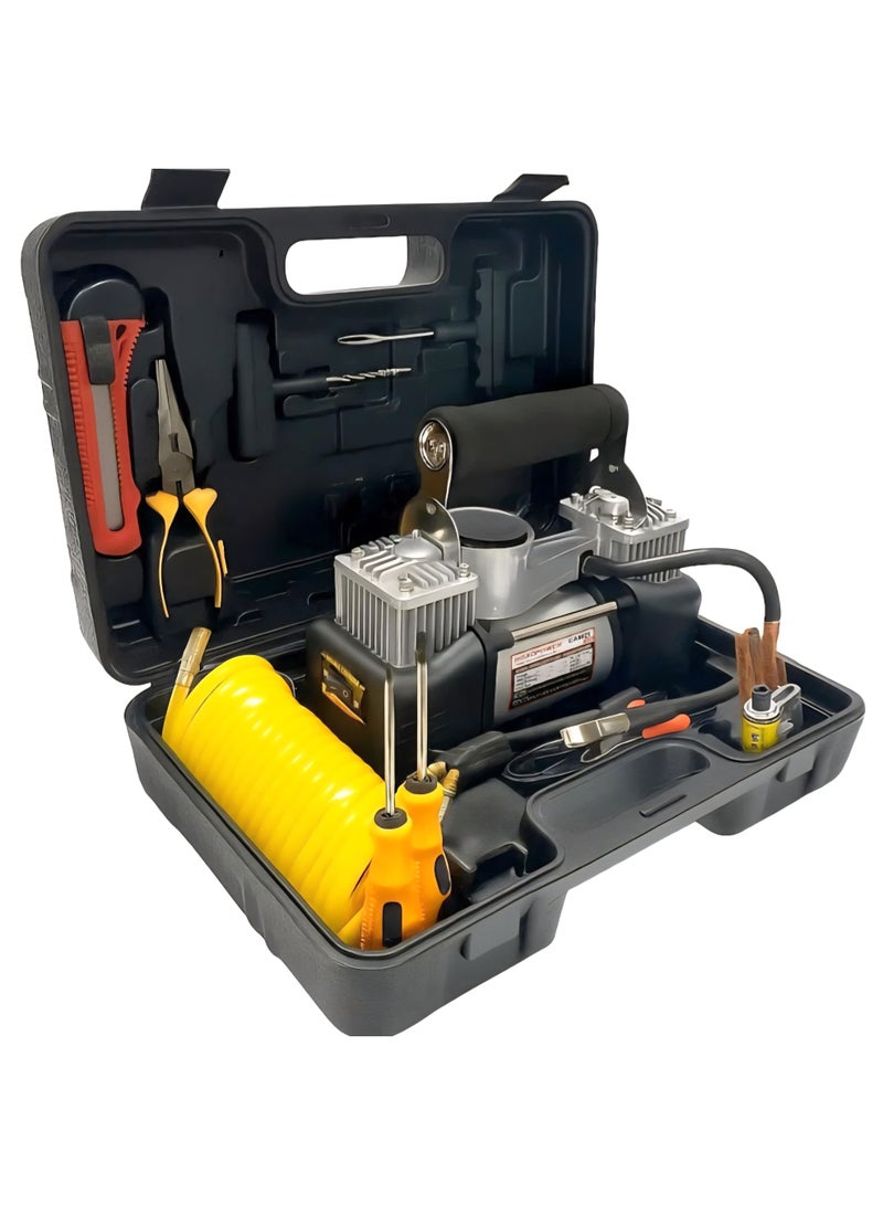 SMART ONE Heavy-Duty Dual Cylinder Tire Inflator with LED Light, 12V Metal Air Compressor, 100 PSI, Car Tire Repair Accessories with Hard Case, Suitable for Cars, SUVs, 4x4s, and Motorcycles - Image 4