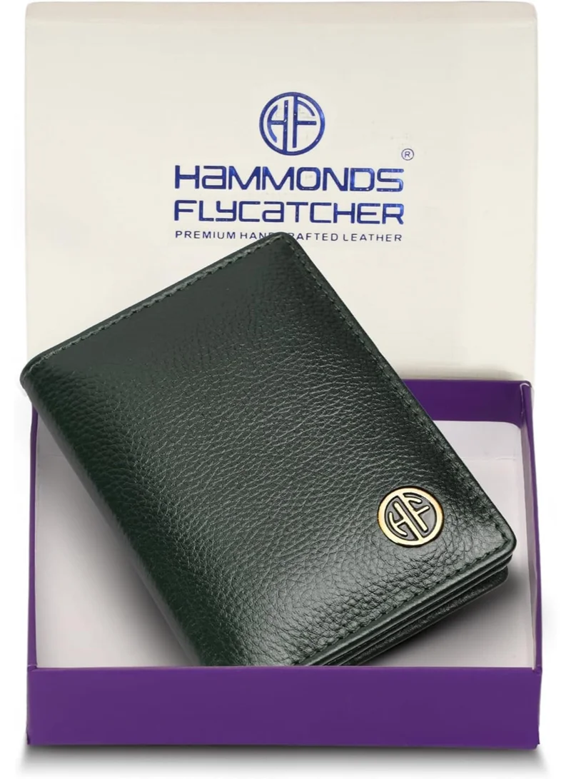  هاموندز فلاي كاتشر حامل بطاقات جلدي للرجال والنساء، أخضر | محفظة بطاقات جلدية للرجال مزودة بخاصية تحديد الهوية بموجات الراديو | محفظة بطاقات تتسع لـ 8 بطاقات ائتمان/خصم - حامل بطاقات رفيع ثنائي الطي