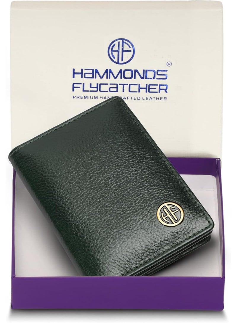  هاموندز فلاي كاتشر حامل بطاقات جلدي للرجال والنساء، أخضر | محفظة بطاقات جلدية للرجال مزودة بخاصية تحديد الهوية بموجات الراديو | محفظة بطاقات تتسع لـ 8 بطاقات ائتمان/خصم - حامل بطاقات رفيع ثنائي الطي - Image 1