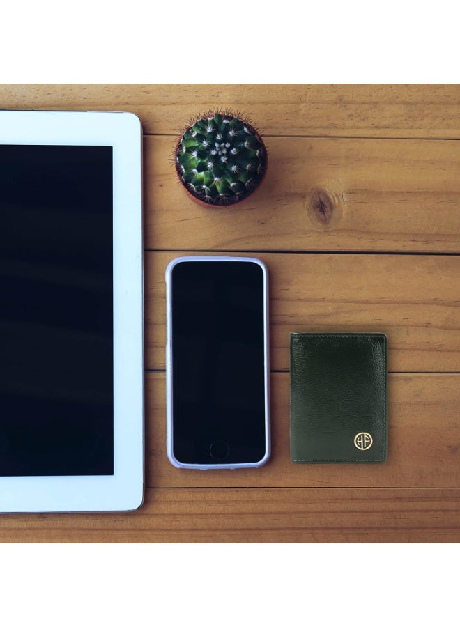  هاموندز فلاي كاتشر حامل بطاقات جلدي للرجال والنساء، أخضر | محفظة بطاقات جلدية للرجال مزودة بخاصية تحديد الهوية بموجات الراديو | محفظة بطاقات تتسع لـ 8 بطاقات ائتمان/خصم - حامل بطاقات رفيع ثنائي الطي - Image 2