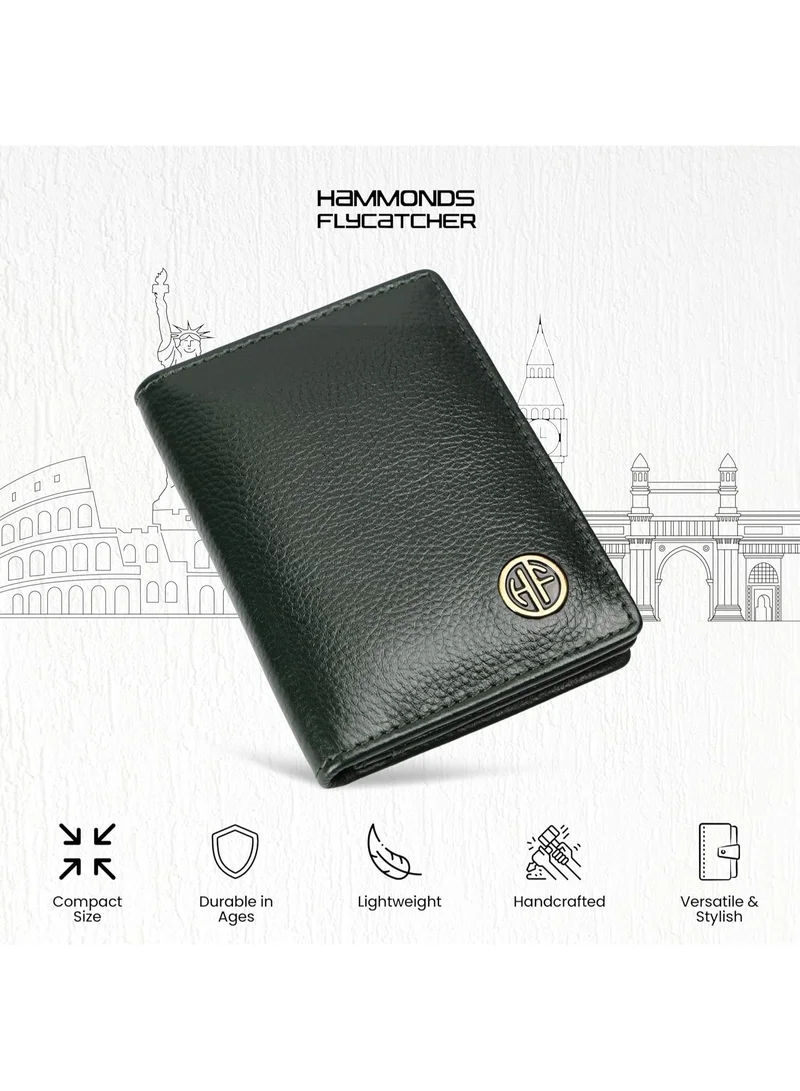 Hammonds Flycatcher  Leather Card Holder for Men and Women, Green | RFID Protected Leather Card Holder Wallet for Men| Card Wallet Upto 8 Credit Cards/Debit Cards- Slim Bi-Fold Card Holder  | Best Price UAE