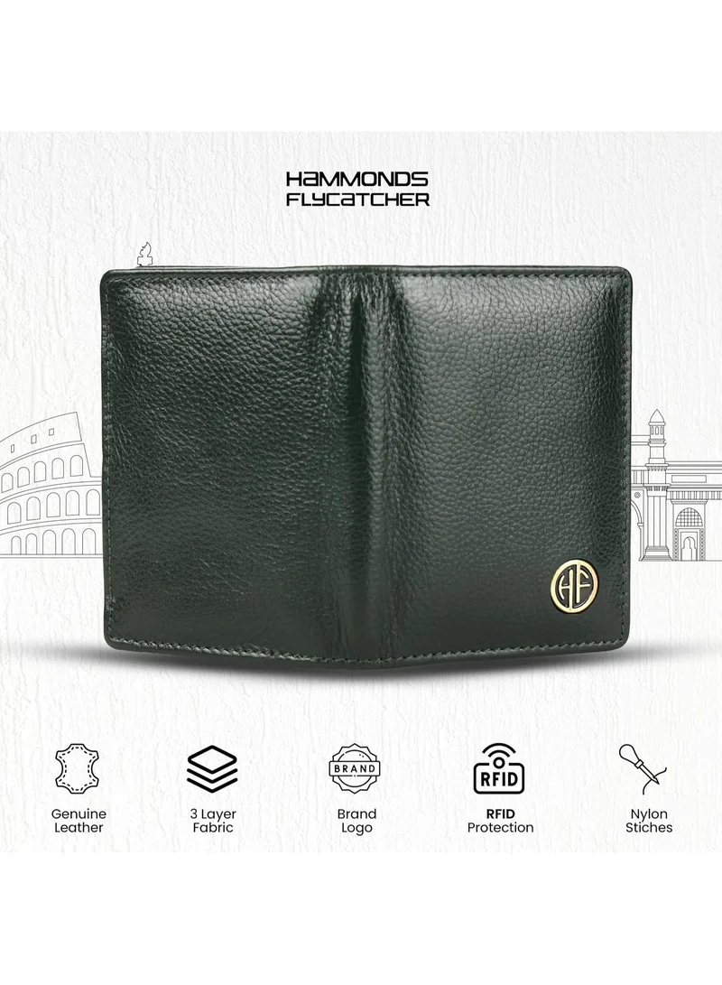 Hammonds Flycatcher  Leather Card Holder for Men and Women, Green | RFID Protected Leather Card Holder Wallet for Men| Card Wallet Upto 8 Credit Cards/Debit Cards- Slim Bi-Fold Card Holder  | Best Price UAE