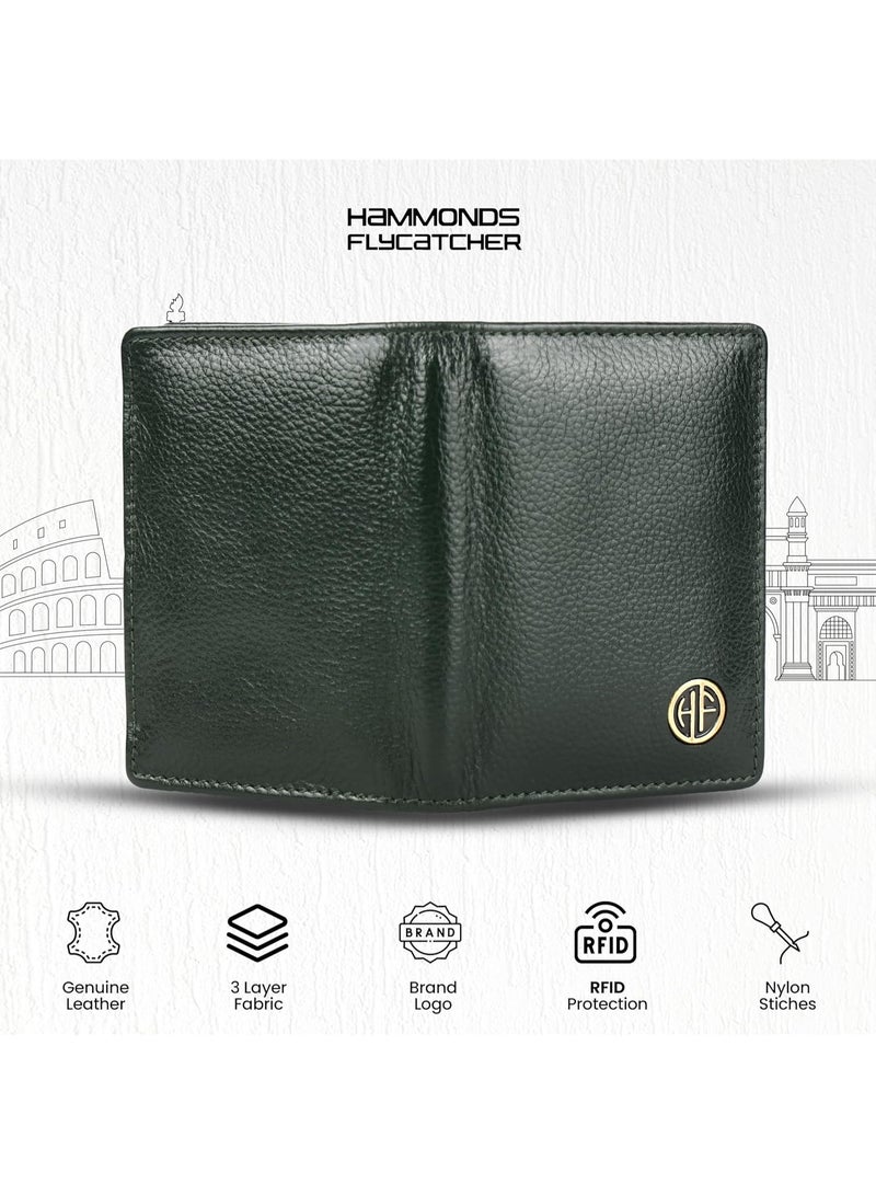  هاموندز فلاي كاتشر حامل بطاقات جلدي للرجال والنساء، أخضر | محفظة بطاقات جلدية للرجال مزودة بخاصية تحديد الهوية بموجات الراديو | محفظة بطاقات تتسع لـ 8 بطاقات ائتمان/خصم - حامل بطاقات رفيع ثنائي الطي - Image 5