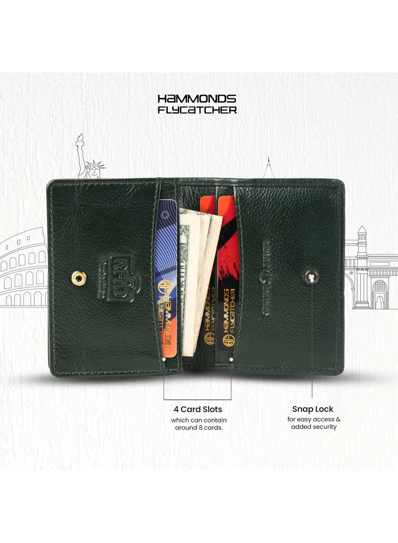 Hammonds Flycatcher  Leather Card Holder for Men and Women, Green | RFID Protected Leather Card Holder Wallet for Men| Card Wallet Upto 8 Credit Cards/Debit Cards- Slim Bi-Fold Card Holder  | Best Price UAE