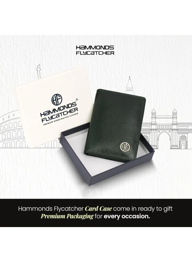 Hammonds Flycatcher  Leather Card Holder for Men and Women, Green | RFID Protected Leather Card Holder Wallet for Men| Card Wallet Upto 8 Credit Cards/Debit Cards- Slim Bi-Fold Card Holder  | Best Price UAE