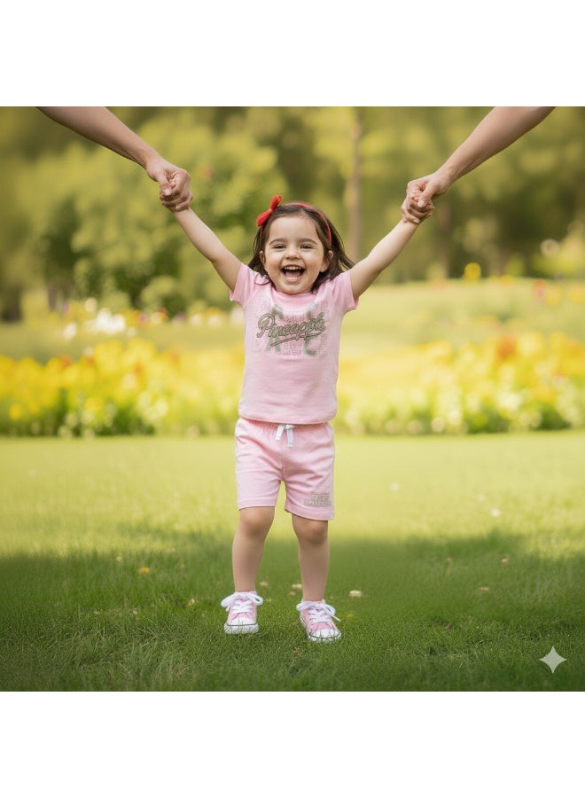 رقصة الأناناس | طقم تيشيرت وشورت للبنات | قطن ١٠٠٪ - Image 2