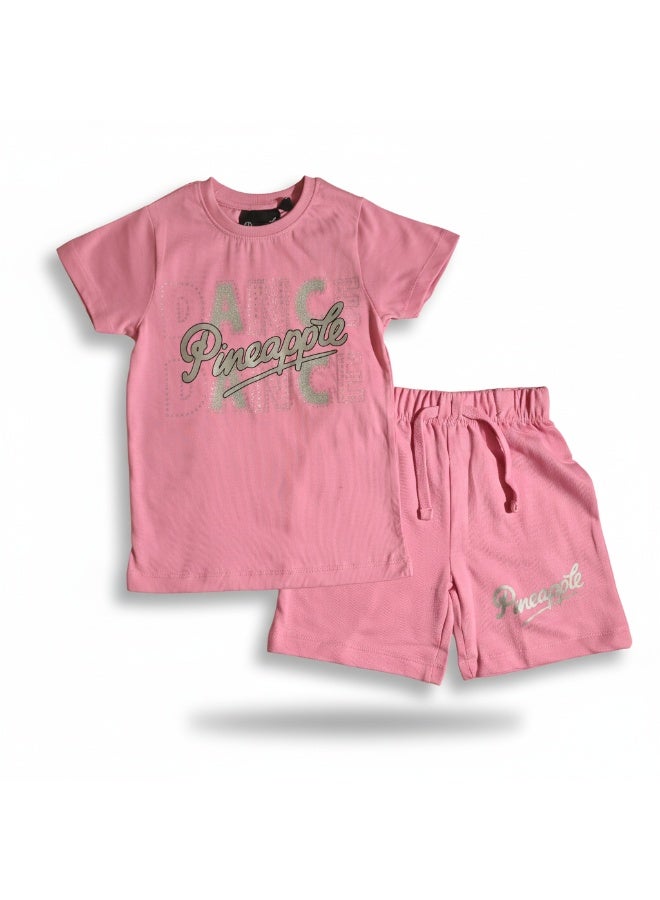 رقصة الأناناس | طقم تيشيرت وشورت للبنات | قطن ١٠٠٪ - Image 1