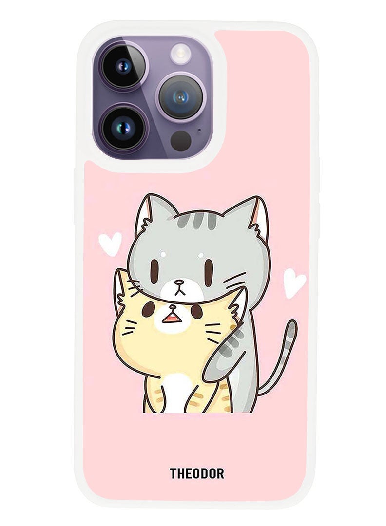 Theodor Protective Case Anti Scratch Shock Proof Cover For APPLE IPHONE 14 PRO MAX Two Cats Love (White Bumper) - Image 1