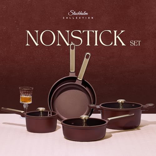 CAROTE Pots and Pans Set Nonstick, 16pcs Cookware Set Nonstick Non-Toxic & PFOA&PFOS-Free, Dishwasher, RV/Camping Cookware Set, Cooking Pots with Lids,Wine Red - Image 4