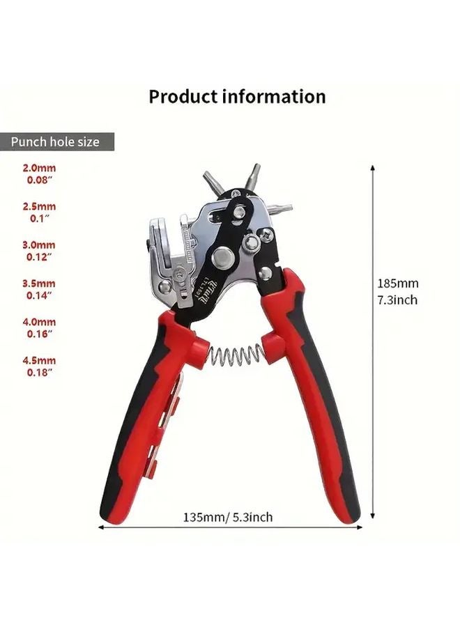 Red Stainless Steel Hole Punch Pliers Leathercraft Tool Multiple Sizes - Image 1