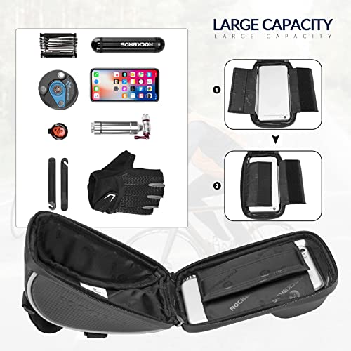 ROCKBROS Bike Phone Mount Bag Front Frame Handlebar, Waterproof Bike Phone Holder Case Bicycle Accessories Pouch Sensitive Touch Screen Compatible with iPhone 11 XS Max XR 8 Plus Below 6.5" - Image 5