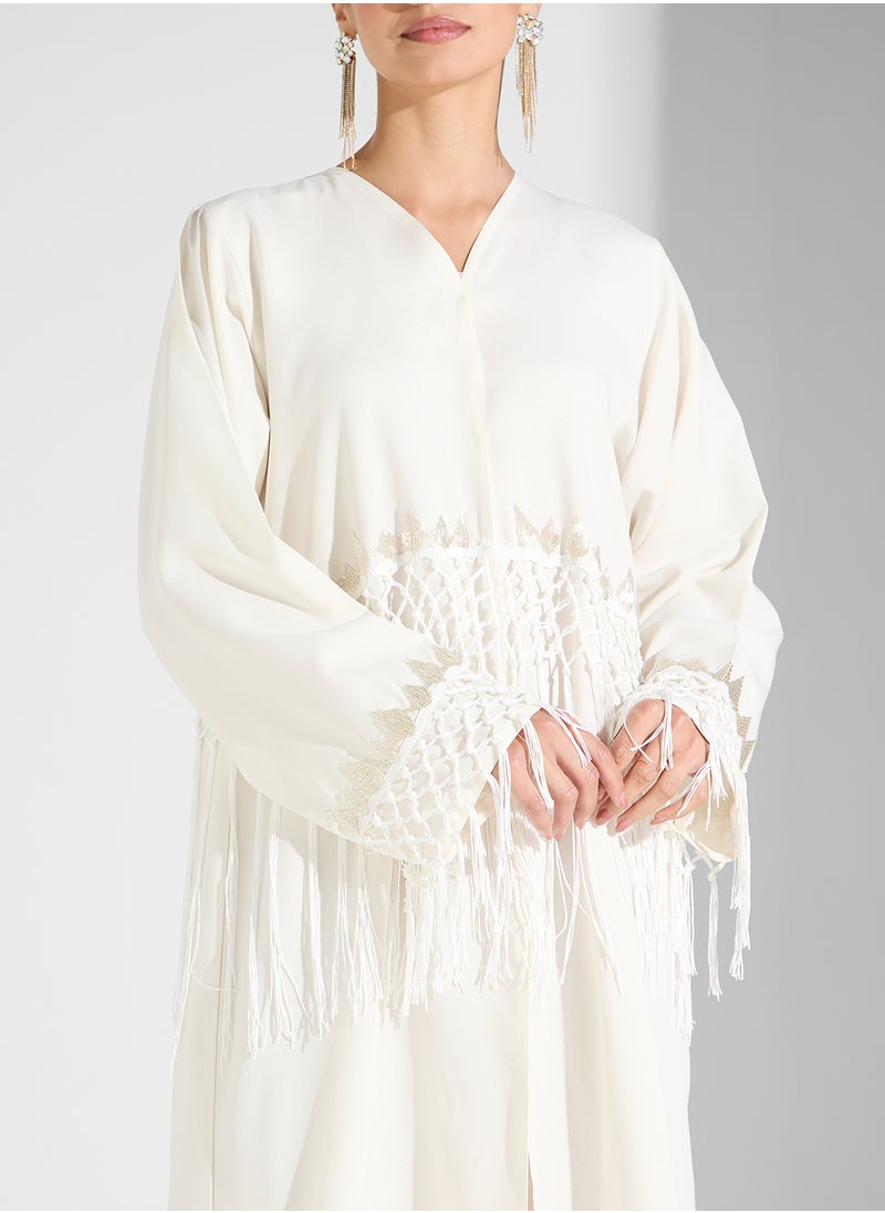 hayas closet - V-Neck Lace Detailed Flared Sleeve Abaya - Image 1
