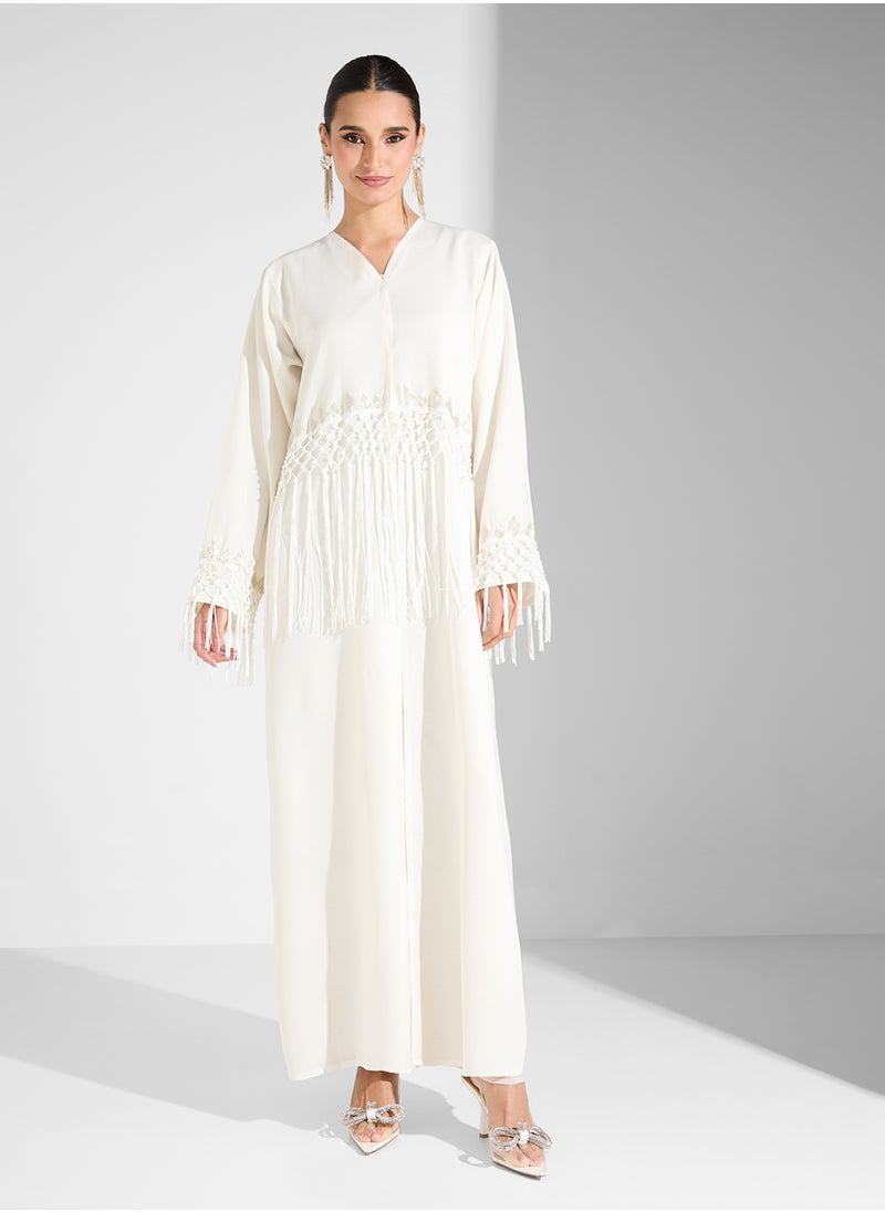 hayas closet - V-Neck Lace Detailed Flared Sleeve Abaya - Image 1