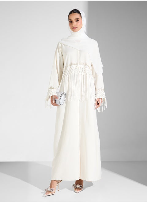 V-Neck Lace Detailed Flared Sleeve Abaya